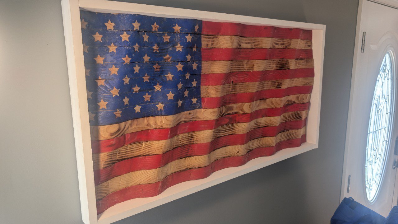 Framed 3D waving wooden American flag