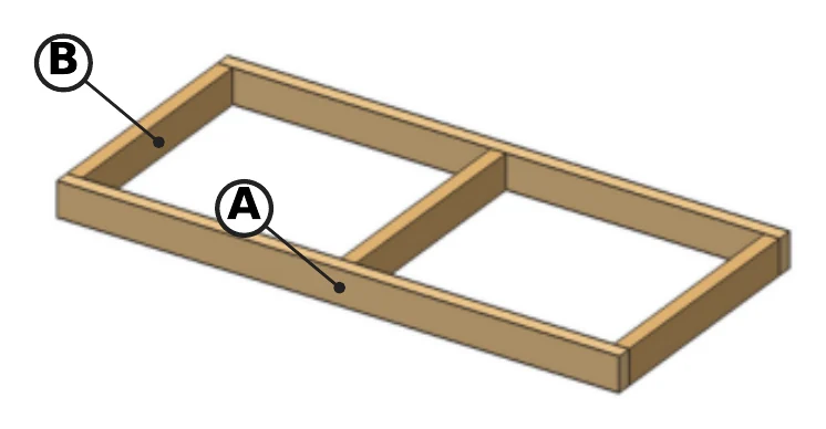 Top frame of two long rails and three short rails