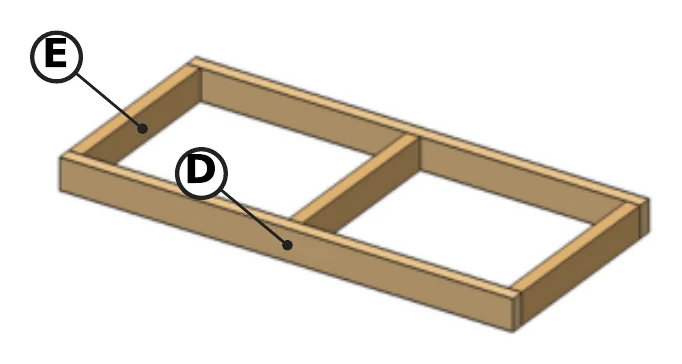 Bottom frame of two long rails and three stretchers
