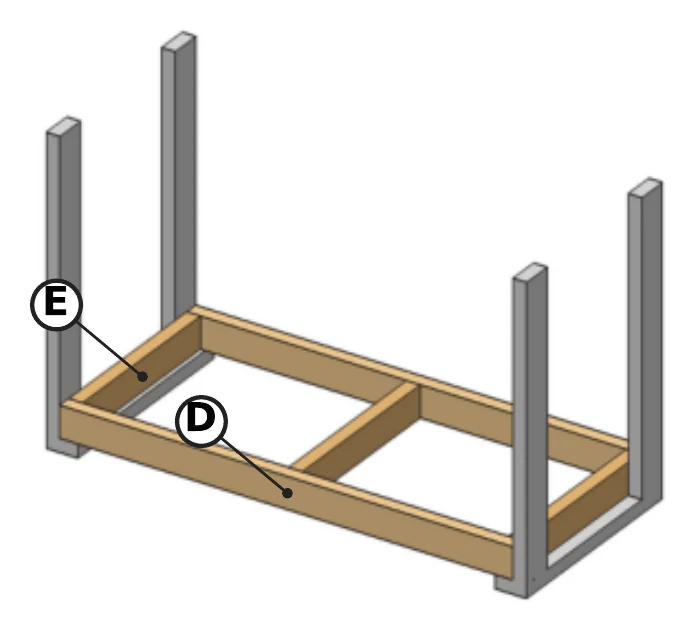 Bottom frame sitting on the caster runners between the legs