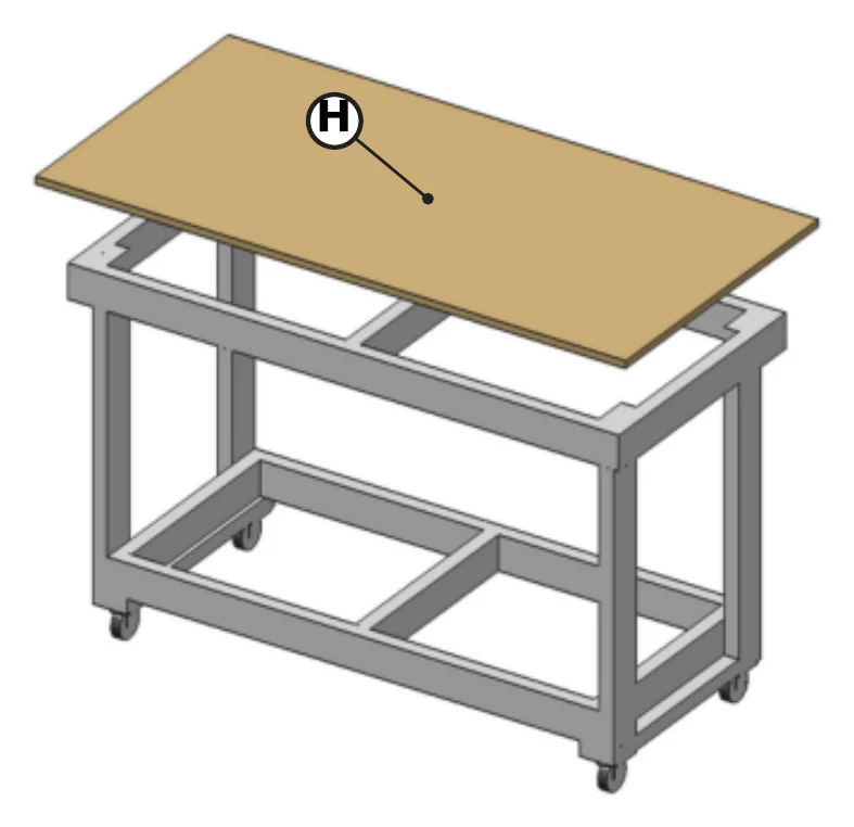 OSB worktop on the top frame with overhang
