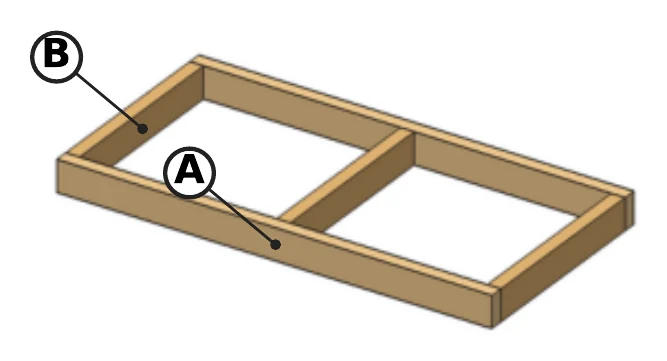 Top frame of two long rails and three short rails