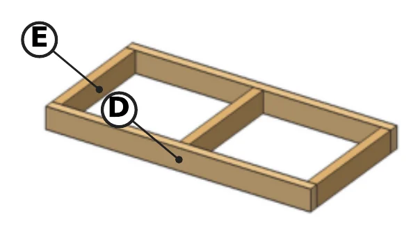 Bottom frame of two long rails and three stretchers