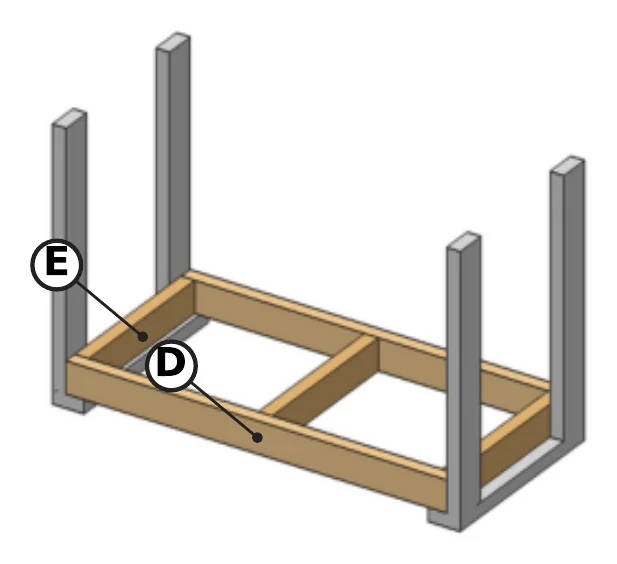 Bottom frame sitting on the caster runners between the legs